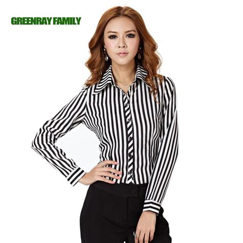 Plus Size 6xl Formal Black White Vertical Striped Women Ol Shirt Turn Down Collar Long Sleeve