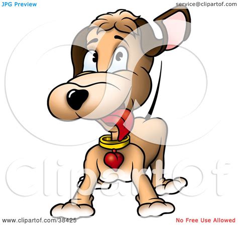 Clipart Illustration Of An Excited Brown Dog With A Heart Collar