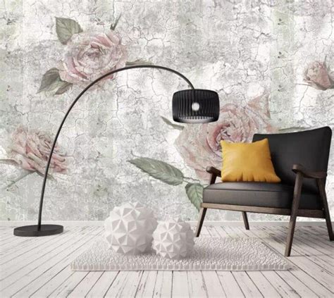 3d Vintage Cracked Concrete Wall Rose Wallpaper Removable