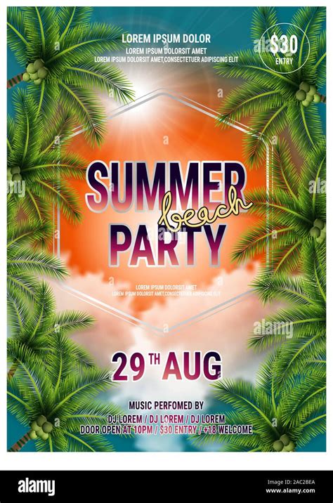 Summer Beach Party Flyer Design With Typographic Design On Nature