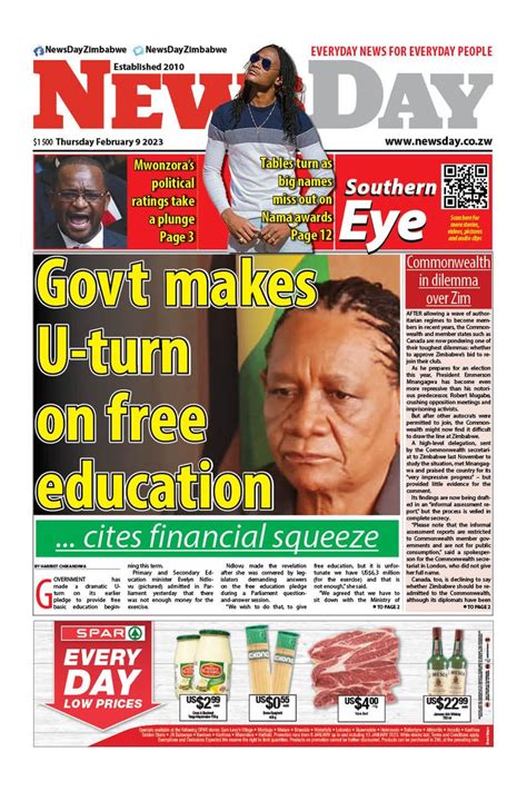 Newsday Zimbabwe On Twitter 🔴just Published Front Page Of The Newsday February 09 2023