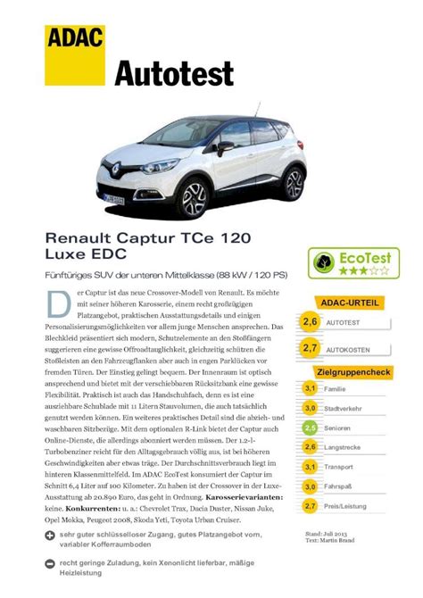 PDF Autotest ADAC Allgemeiner Deutscher Automobil Club Autotest Renault Captur TCe 120