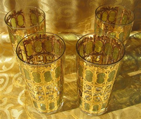 Vintage Culver Green And Gold Glassware Set By Whimsicalvintage