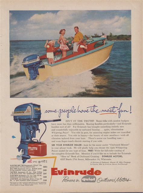 1955 Evinrude Big Twin Electric Aquasonic 25 Hp Outboard Motor Ad