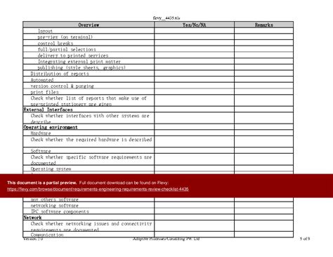 Excel Template Requirements Engineering Requirements Review Checklist