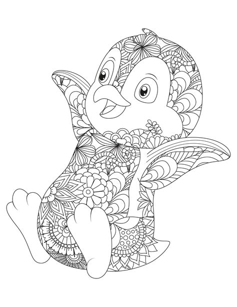 Penguin Animal Mandala Coloring Page Instant Download Etsy