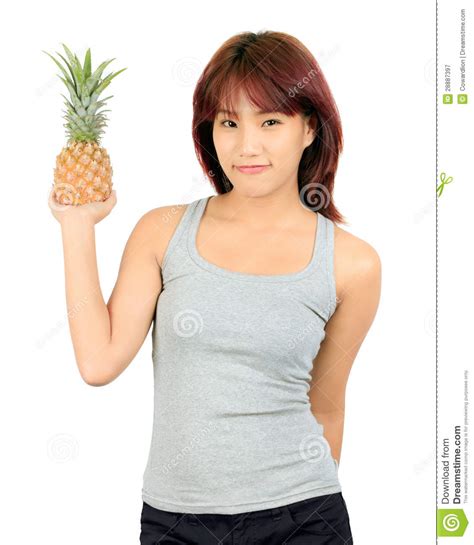 Young Asian Woman With Pineapple Stock Image Image Of Lady Apple 28887397