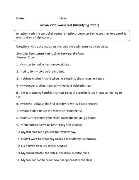 Identifying Verbs Worksheet 0 Hot Sex Picture