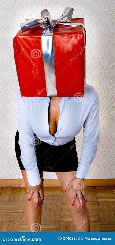 Sexy Woman With Box Gift On Head Royalty Free Stock Photo Image