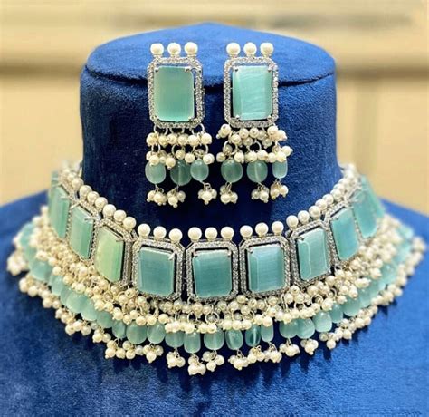 Mint Green Necklace Indian Choker Wedding Jewelry Ad Choker Etsy