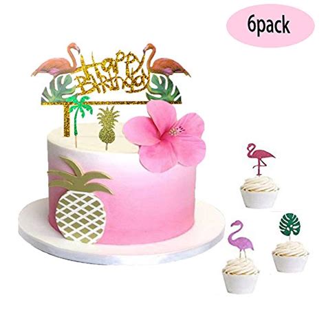 lqqdd glitter luau cake topper flamingo happy birthday cake picks pineapple flamingo coconut