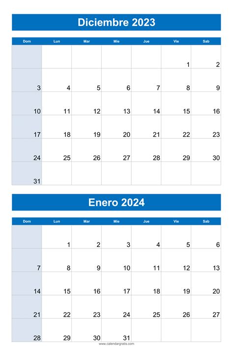 Calendario Diciembre 2023 Y Enero 2024 Para Imprimir