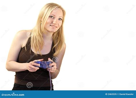 Woman Playing Video Games Stock Image Image Of Held Lean