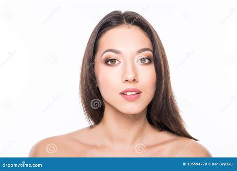 Close Up Portrait Of Beautiful Young Woman Face Isolated On White