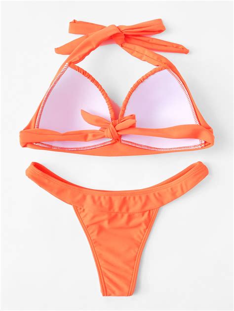Ruched Detail Halter Bikini Set Sheinsheinside