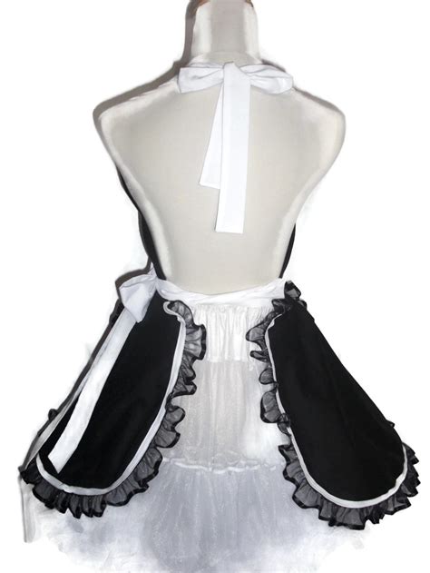 Black And White French Maid Apron Black Lace Apron Costume Etsy