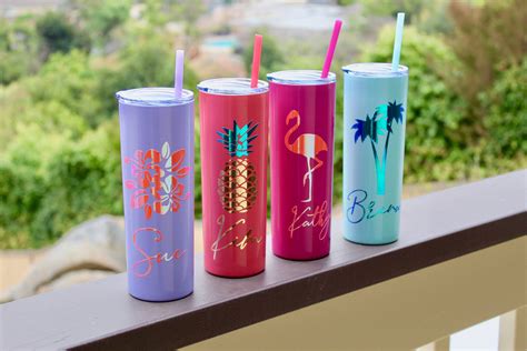 Personalized Vacation Tumbler With Straw Stainless Steel Skinny Cups Girls Trip Tumblers