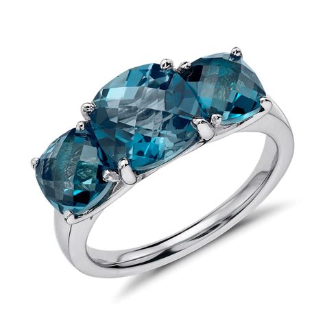 London Blue Topaz Three Stone Ring In Sterling Silver Blue Nile