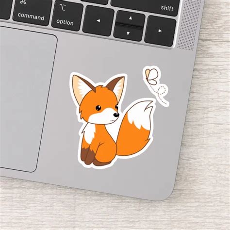 Cute Little Fox Watching Butterfly Ep Sticker Zazzle