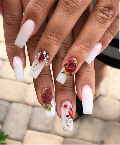 Pin By Craftswoman Mj On Nails Quinceanera Nails Rose Nails Mexican