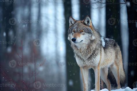 Eurasian Wolf In White Winter Habitat Beautiful Winter Forest 15237592