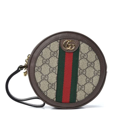 Gucci Gg Supreme Monogram Web Ophidia Circle Wristlet Beige New Acero