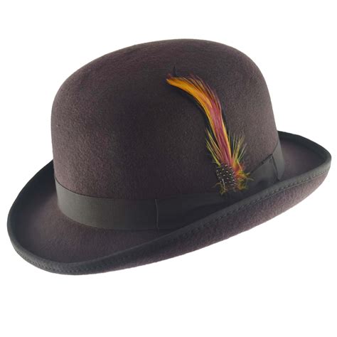 Mens Black Vintage 100 Wool Felt English Bowler Derby Hat Removable