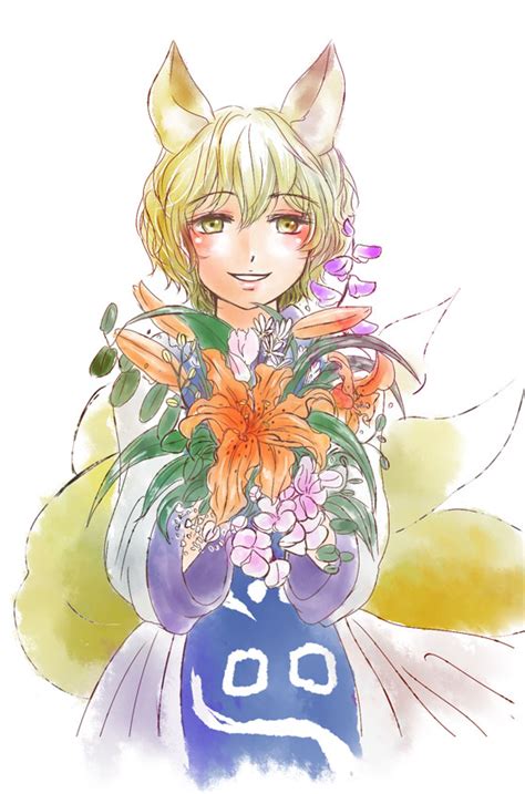safebooru blonde hair blush flower sada noriko short hair sunata tail tiger lily touhou yakumo
