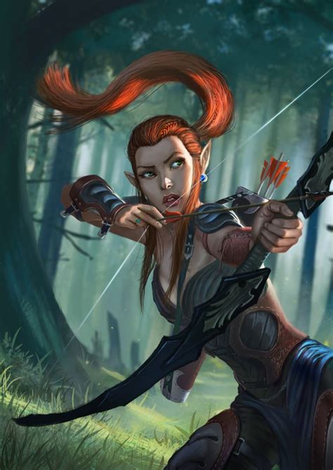 Female Redhead Archer Elf Character Art Fantasy Character Design