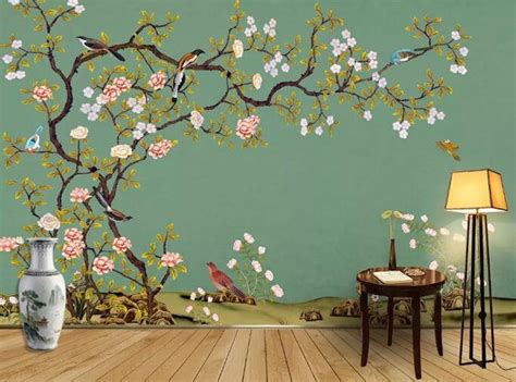 Chinoiserie Brushwork Hand Painted Hanging Cherry Tree And Etsy Tree