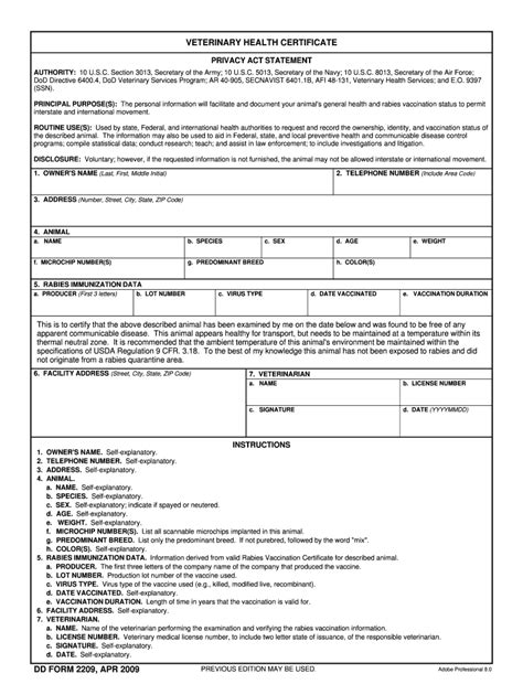 2009 2020 Form Dd 2209 Fill Online Printable Fillable Within Rabies