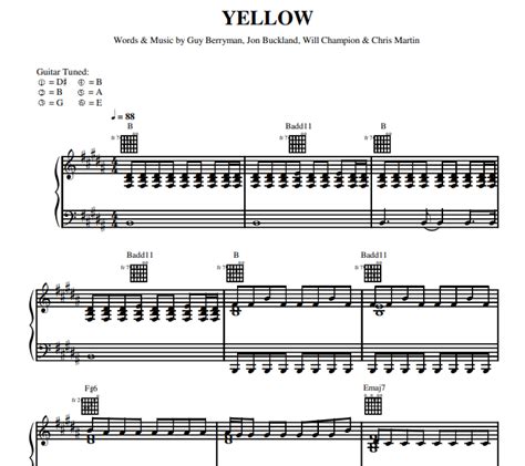 Yellow By Coldplay Piano Sheet Music Yellow Sheet Music By Coldplay