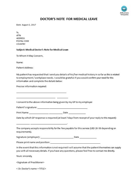 Another good practice for cover letters is to include specific examples of your professional as you read the sample cover letters, take note of how they contain specific examples of the your conclusion is your last chance to express your enthusiasm for a position and leave a lasting impression. Medical Doctor note for Medical leave - Do you need a Medical Doctor's Note? We provide a free ...