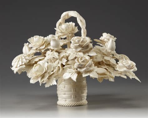 A Chinese Carved Ivory Flower Basket Oaa