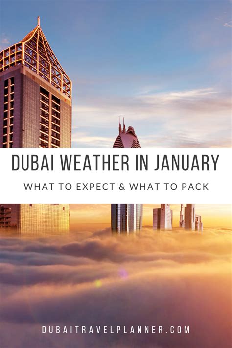 Skyscrapers In The Clouds With Text That Reads Dubai Weather In January