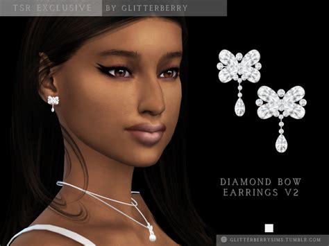 The Sims Resource Diamond Bow Earrings V2