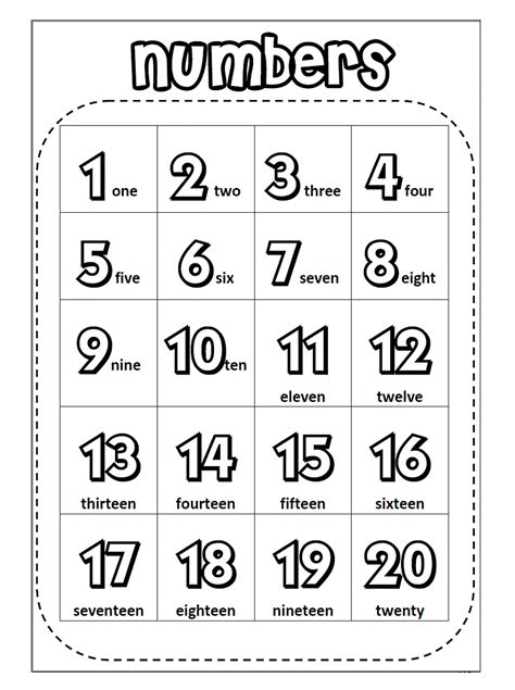 1 20 Number Chart For Preschool Activity Shelter Weather Worksheets