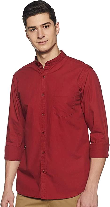 Buy Iwonder Plain Chinese Collar Red Full Sleeve Shirt At