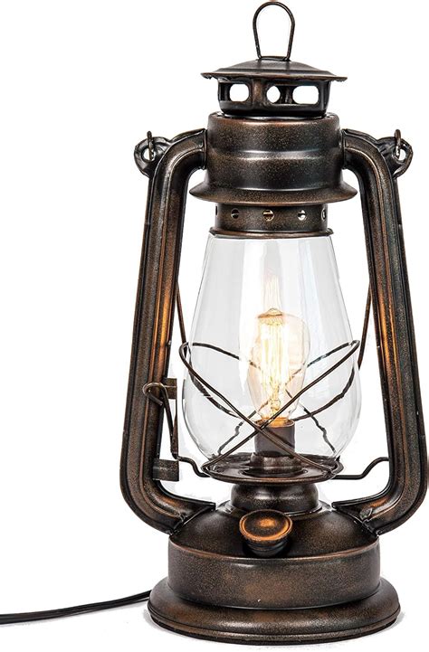Dimmable Electric Lantern Lamp With Edison Bulb Included Rustic Rust