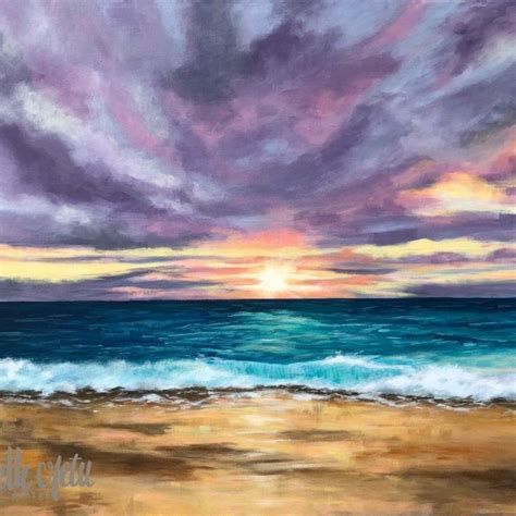 Beautiful Impressionist Style Beach Sunset Or Sunrise Painting By