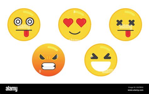 conjunto de cinco emoticones caras emoji de diseño plano ilustración vectorial aislada sobre