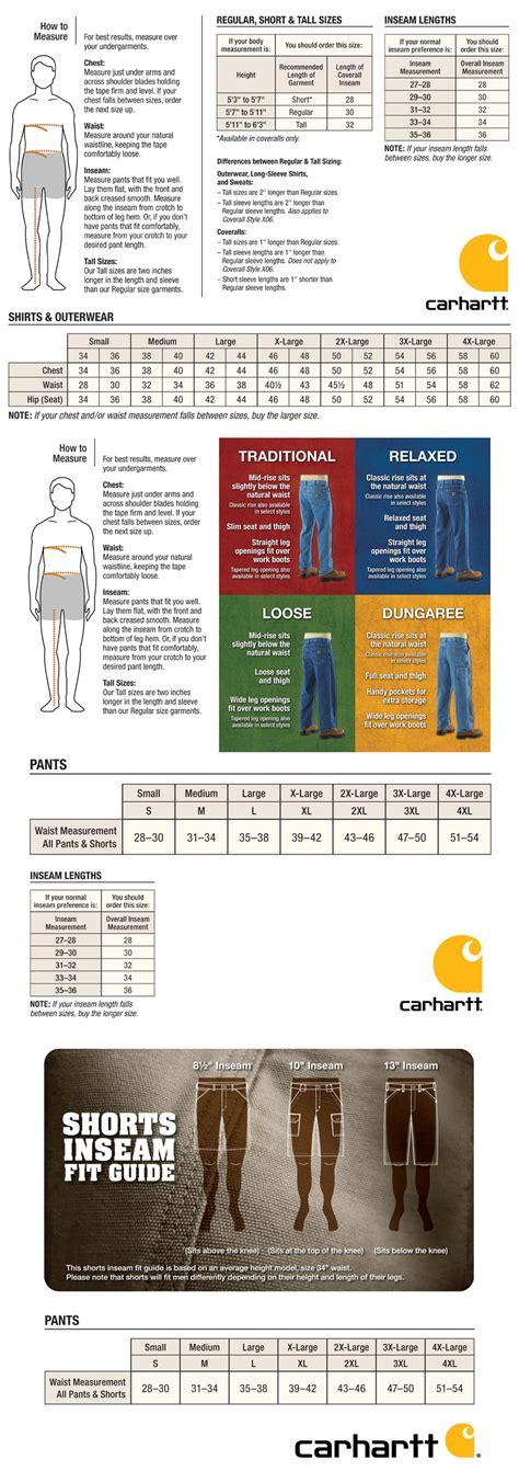 Carhartt Mens Clothing Sizing Chart
