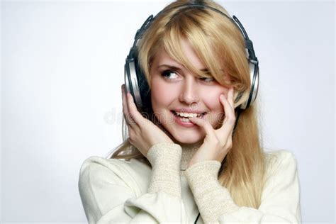 Beautiful Girl Listening Music In Headphones Stock Image Image Of