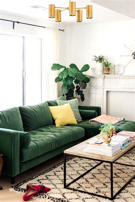 Living Room With Dark Green Couch