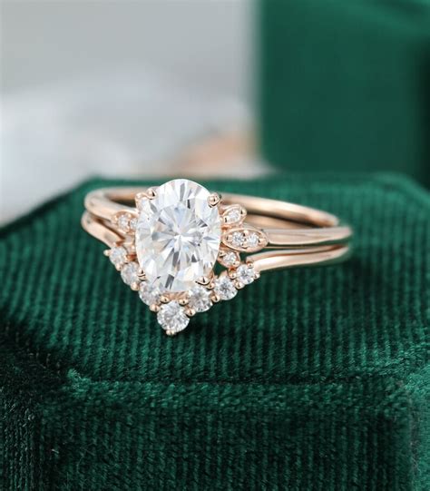 Oval Cut Moissanite Engagement Ring Set Vintage Rose Gold Etsy