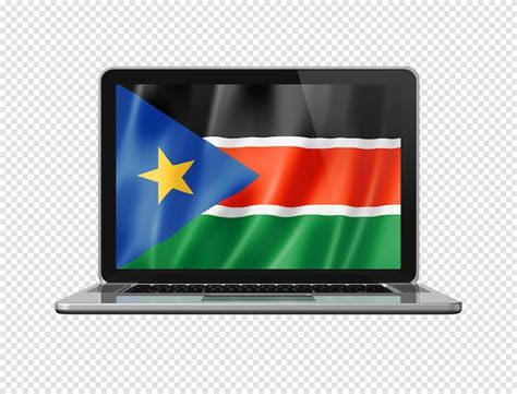 bandera de sudán del sur en la pantalla del portátil aislado en blanco ilustración 3d archivo