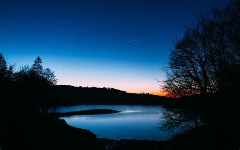 Download Wallpaper 3840x2400 Lake Trees Sunset Night Sky Landscape
