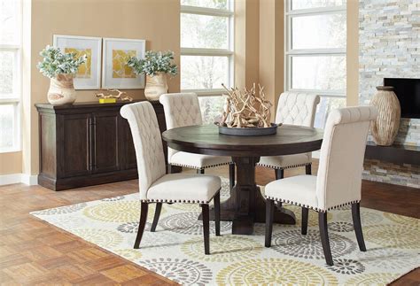 Weber Round Dining Room Set W Cream Chairs By Coaster Furniture