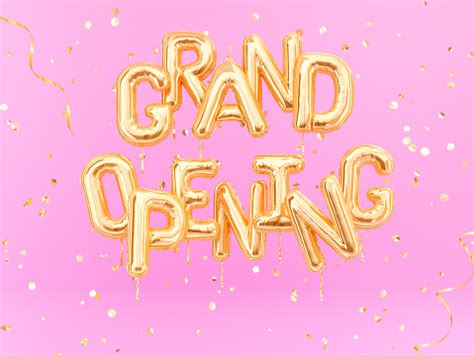 Grand Opening Phrase Sign Letters With Golden Confetti Grand Opening Celebration Banner Stock ...