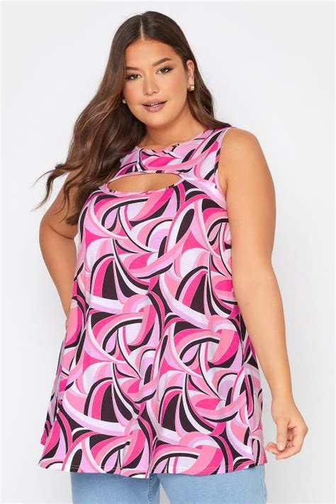 Plus Size Pink Abstract Print Cut Out Swing Top Yours Clothing